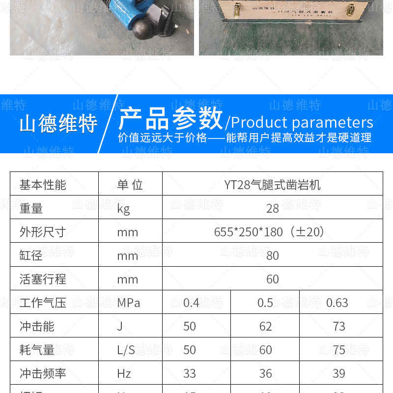 YT28型氣腿式鑿巖機(jī)參數(shù)